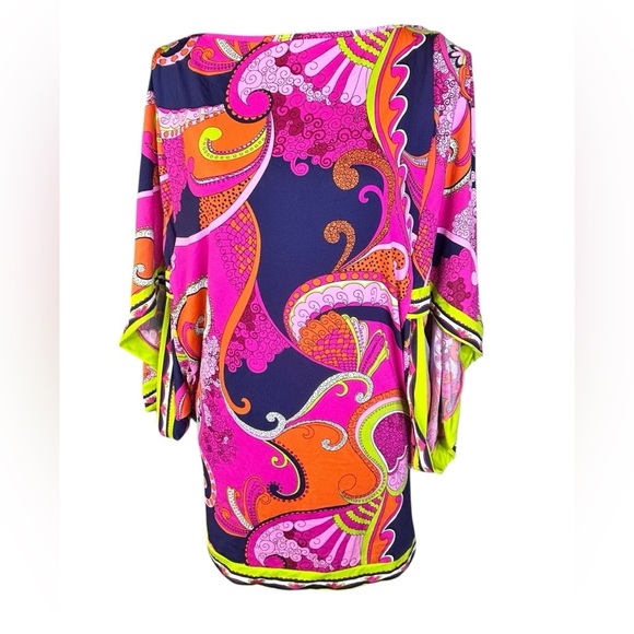 Trina Turk Tunic Swim Coverup top blouse slinky paisley size small - Picture 2 of 6